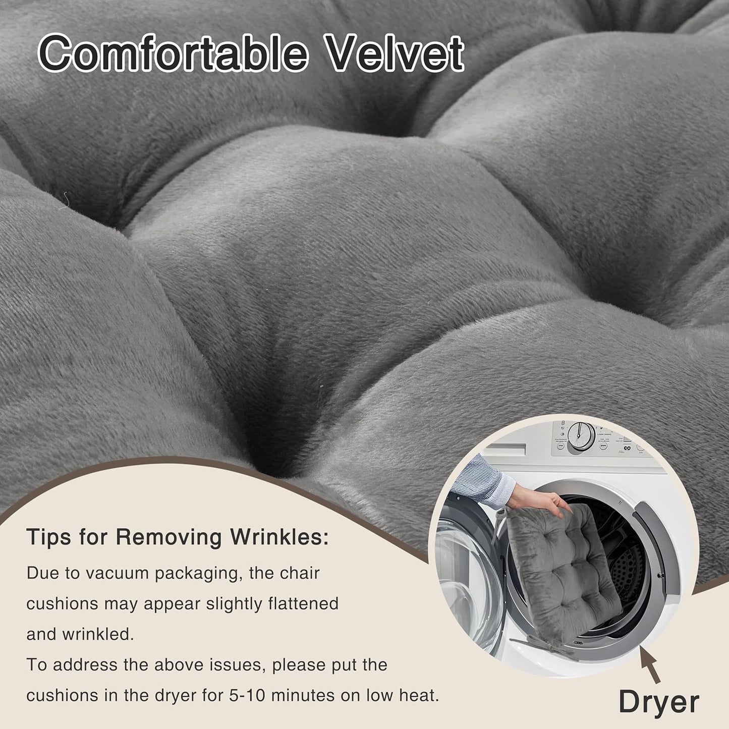 OVOV Chair Cushions for Dining Chairs Set of 6 Tufted Indoor Chair Pads with Ties Soft Square Seat Cushions for Kitchen Chairs 15.5"x15.5",Grey