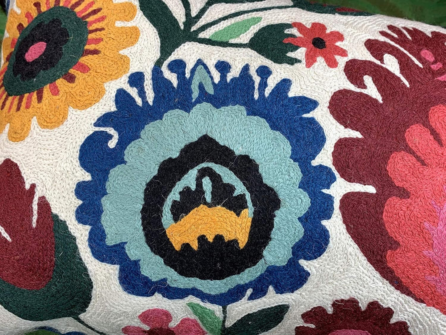 Lumbar Cream Floral Pillow Cover Polish Flower Accent Chair Pillowcase Couch Modern Farmhouse Couch Cushion Hand Embroidered Wool Size 14x20 Inch