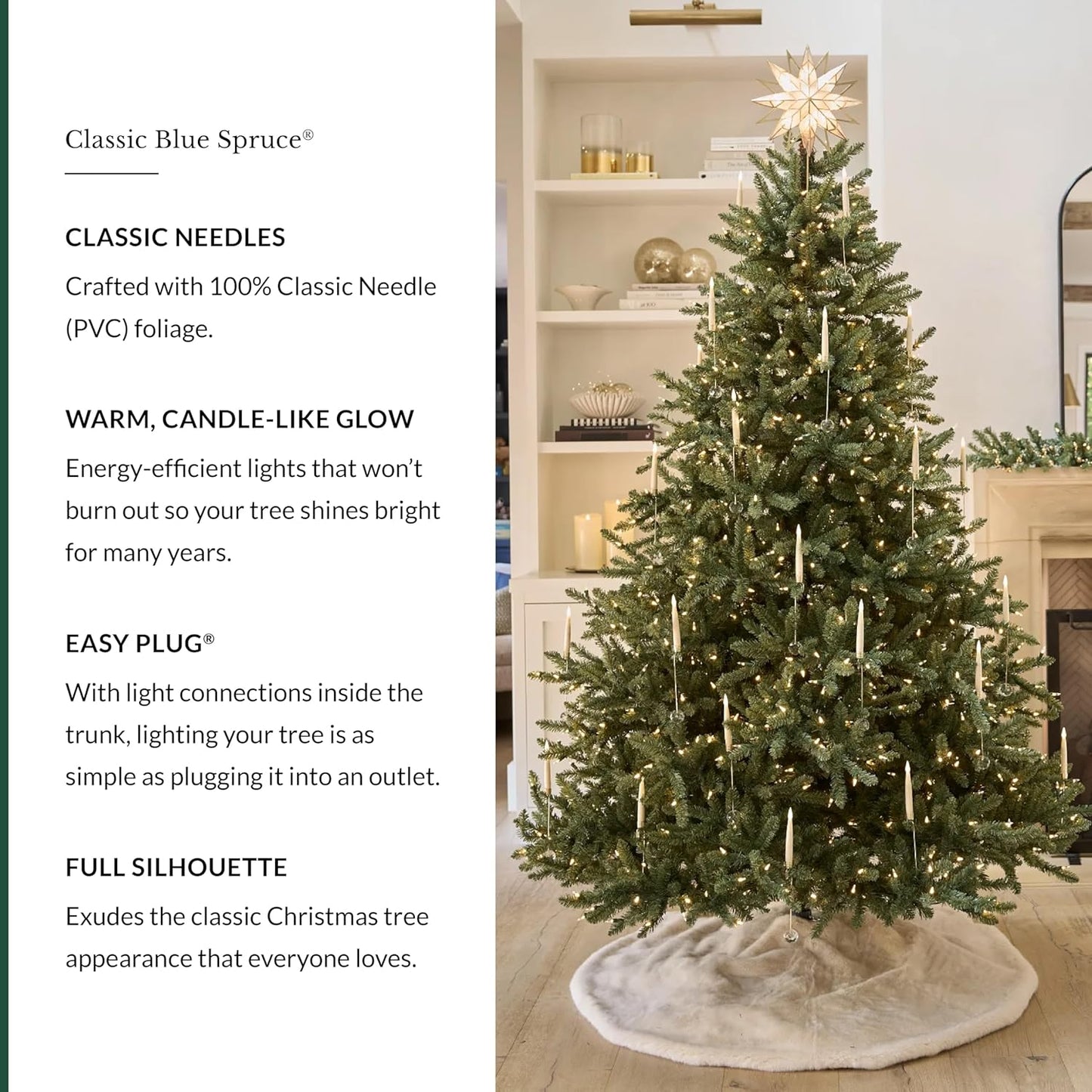 Balsam Hill 7.5ft Pre-Lit Classic Blue Spruce - Artificial Christmas Tree with 2,960+ Tips, 1,000 Clear LED Lights, Easy Plug System, Premium Stand & Storage Bag for Indoor Holiday Decorating