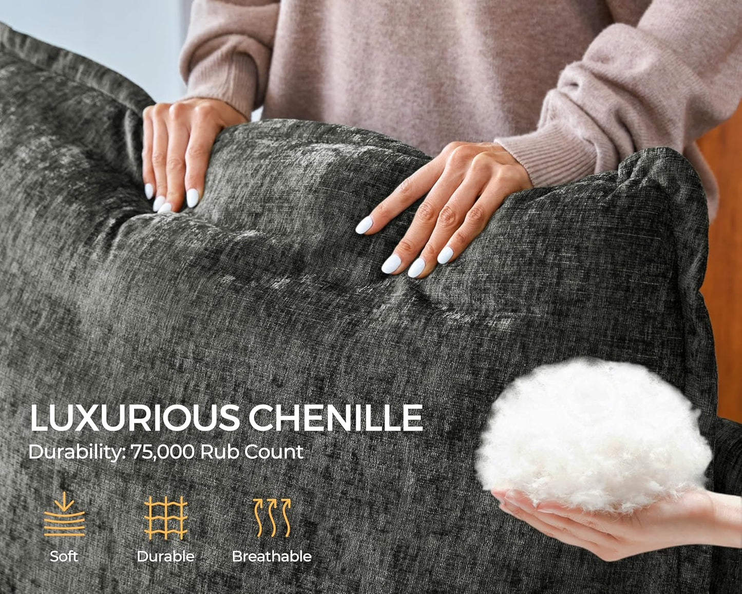 Oversized Modular Sofa Comfy Cloud Couch with Storage, Extra Deep Plush Sectional Sofa Set for Living Room, Covers Washable, Chenille, Olar (Grey, 3-Seater, Basic Shape)