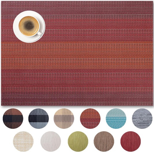 Placemats Set of 8 - Easy Clean Woven Vinyl Placemats for Dining Table, Indoor/Outdoor Place Mats, Washable PVC Table Mats（Pomegranate Parade）