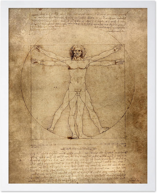 Poster Master Classic Leonardo Da Vinci Poster - Vintage Renaissance Print - Gift for Artist, Friend - Vitruvian Man, Proportion, Symmetry, Human Body - Wall Decor for Office, 16x20 White Framed
