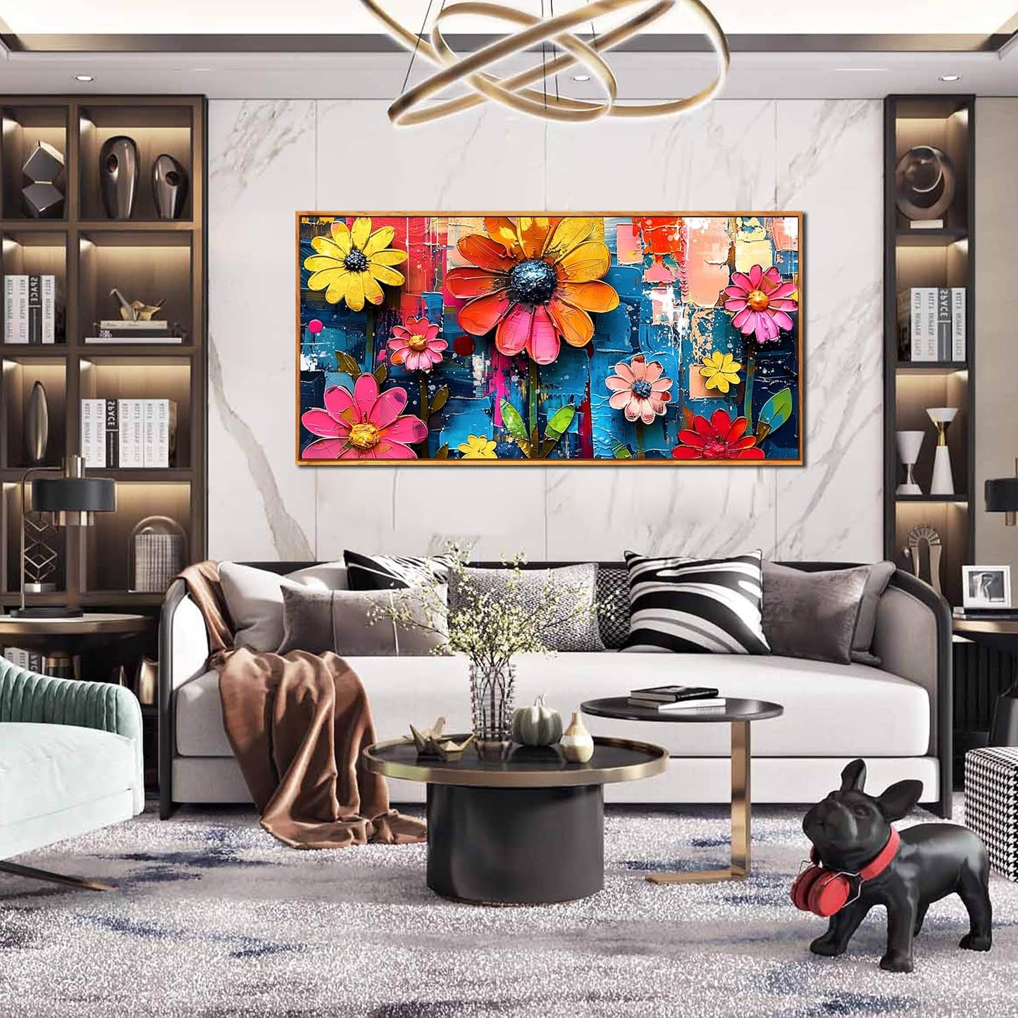 ZHAOSHOP Flowers Wall Paintings Office - Colorful Artwork Framed for Wall Living Room - Teenage Girls Wall Art for Bedroom Size 24" x 48"