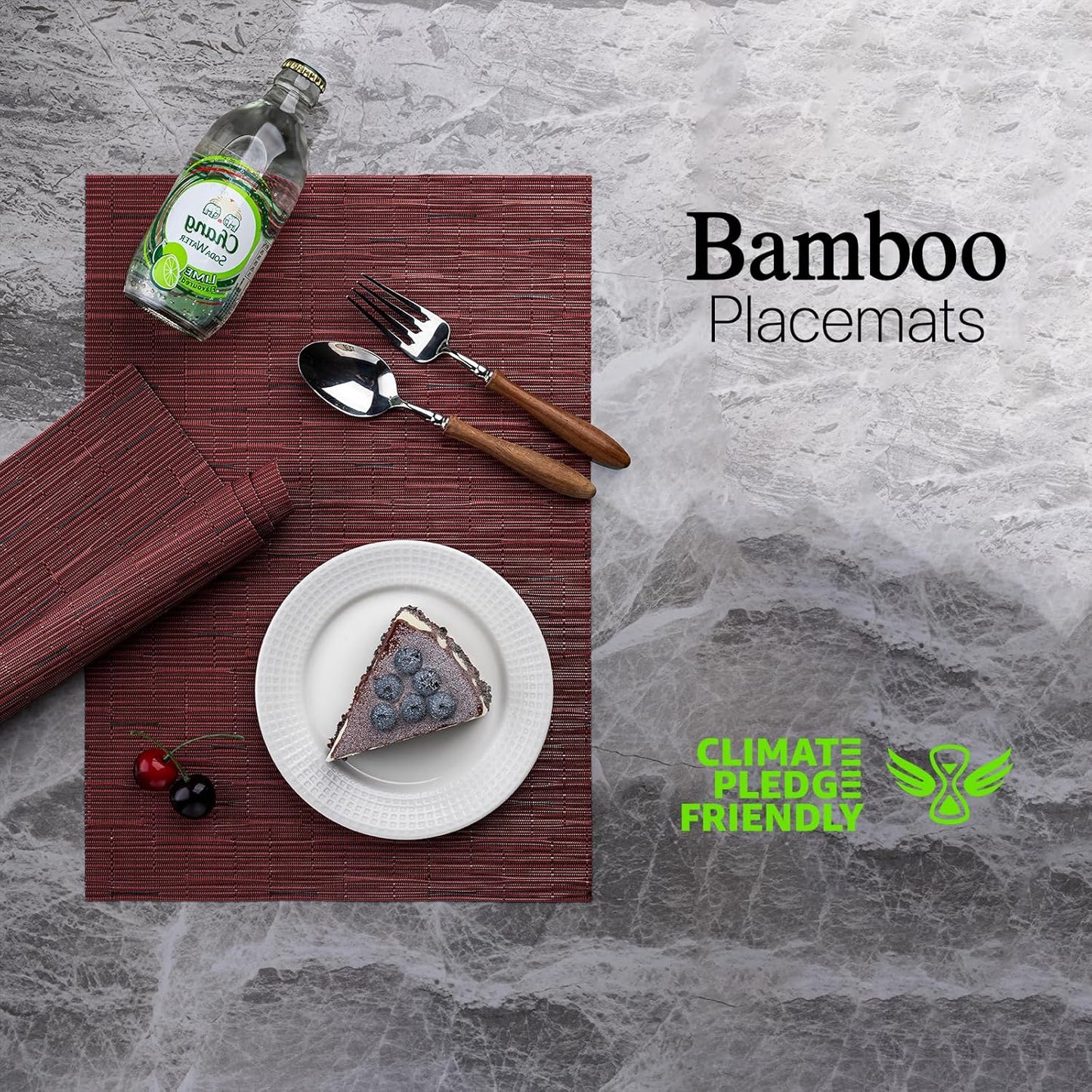 LEXMORE Placemats Set of 12 Vinyl/Plastic Woven Place Mats for Kitchen Table Indoor/Outdoor Washable Placemat Wipeable Dining Table Mats(Burgundy)