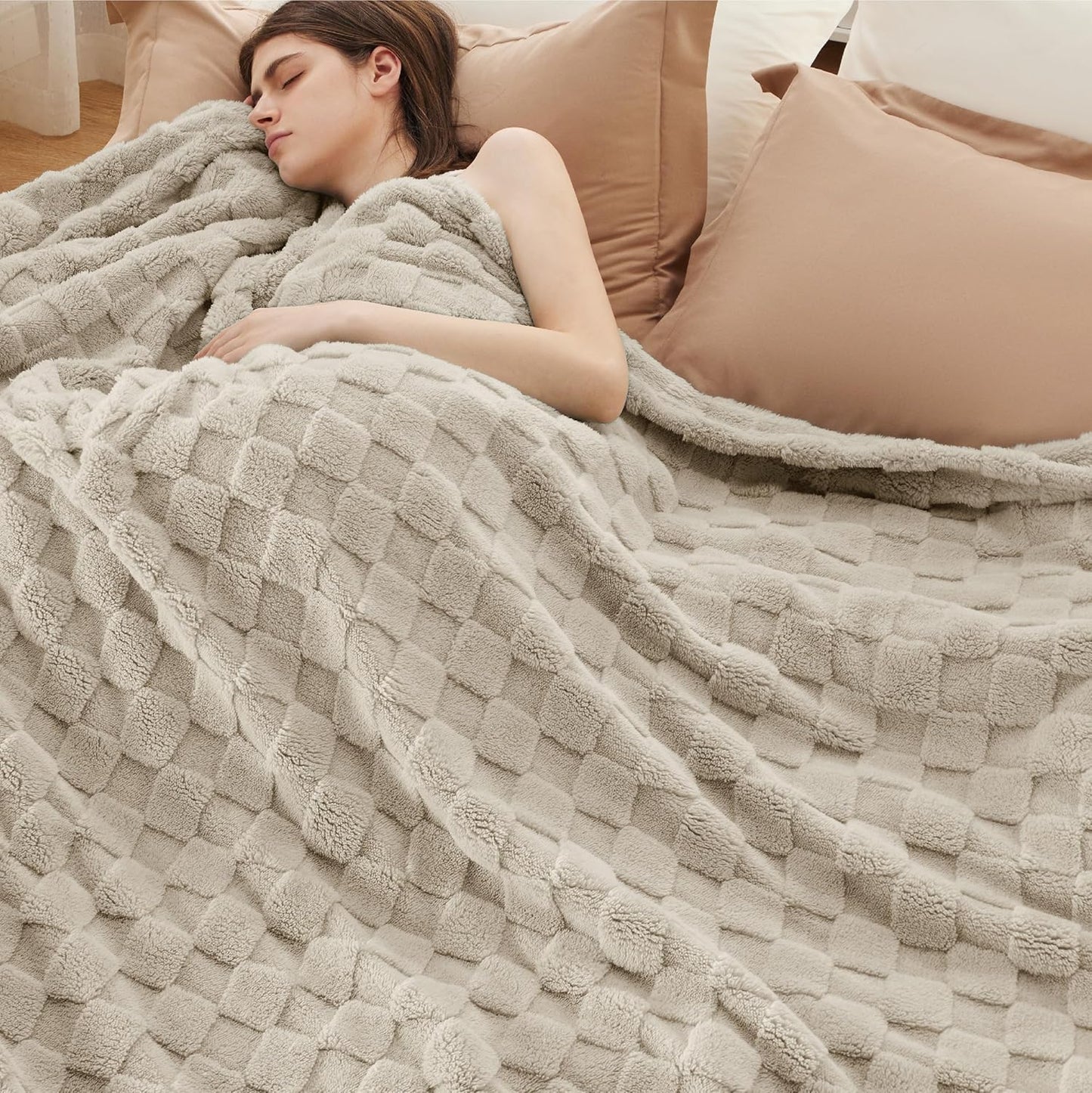 Bedsure GentleSoft California King Blanket for Bed - Super Soft Cozy Blankets for Women Men Girls, Large Fuzzy Fleece Throw for Bedroom Decor, Light Brown, 102x96 Inches