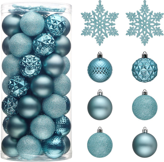 Valery Madelyn Christmas Tree Decorations Ornament Set for Fall Halloween, 50ct 2 Inches Light Blue Shatterproof Christmas Ball Ornaments Hanging Xmas Holiday Party Decor