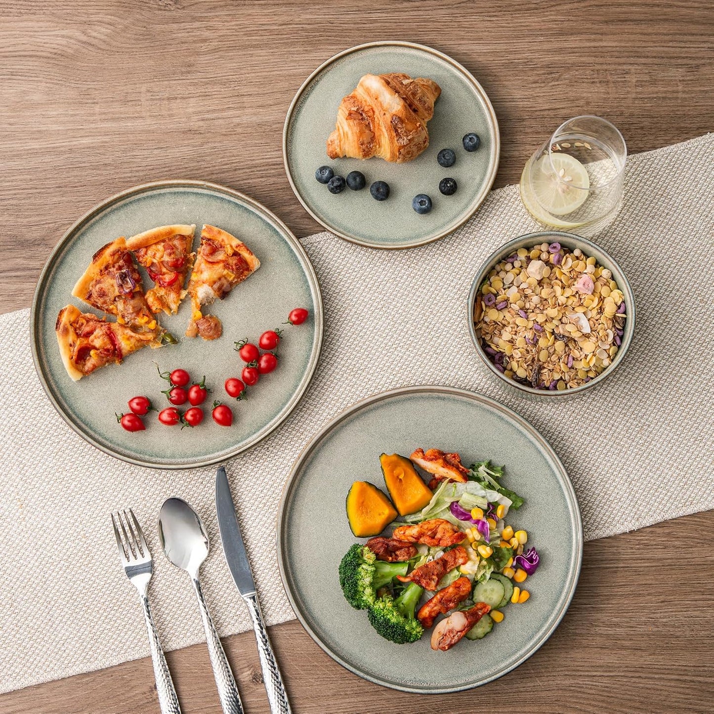 AmorArc Ceramic Dinnerware Sets, Handmade Reactive Glaze Stoneware Plates and Bowls Sets,Highly Chip and Crack Resistant | Dishwasher & Microwave Safe Dishes Set, Service for 6 (18pc)