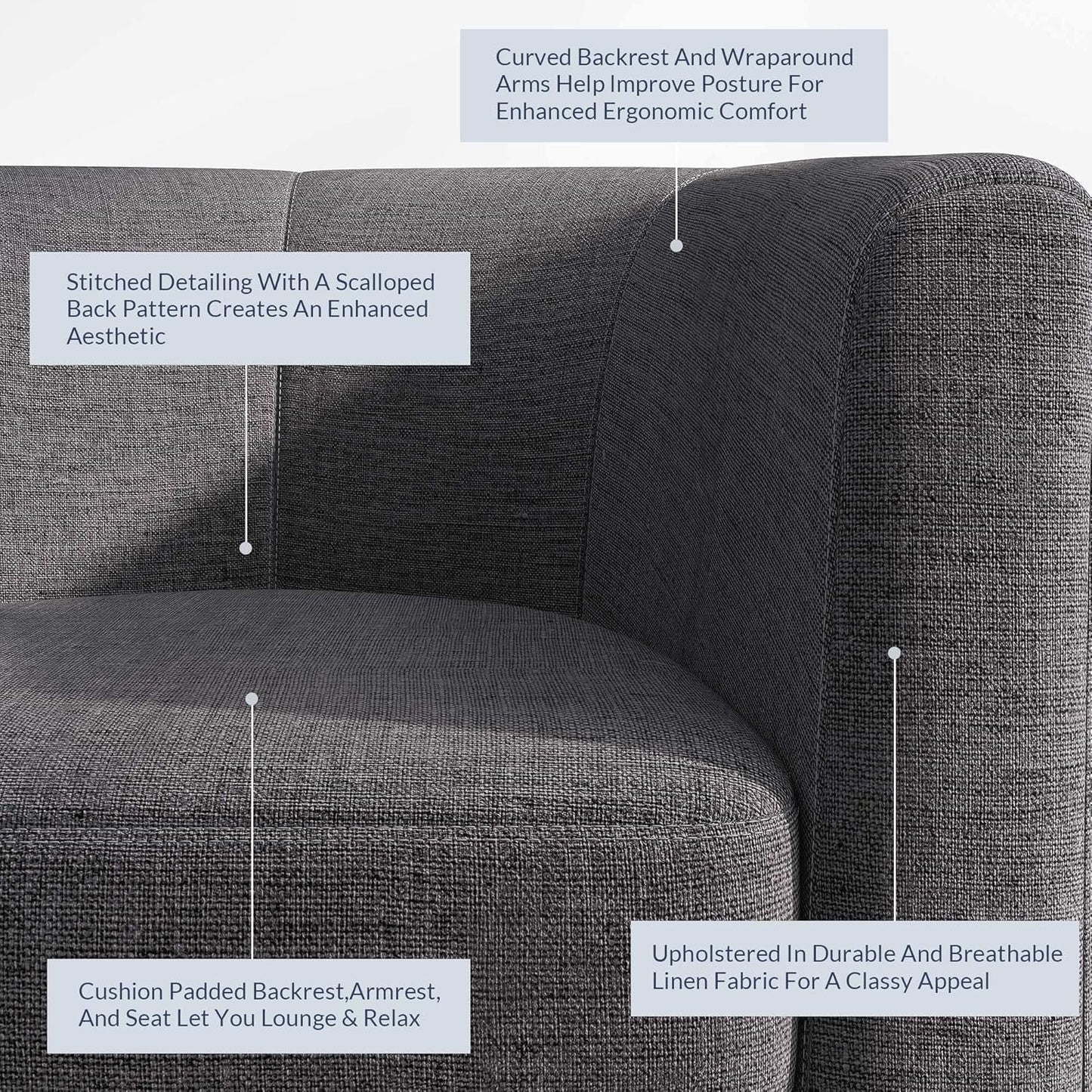 BELLEZE Living Room Chair, Linen Round Accent Barrel Chair, Club Tub Sofa Chair for Bedroom, Corner Chair with Flared Legs and Cozy Soft Padding - Highland (Gray)