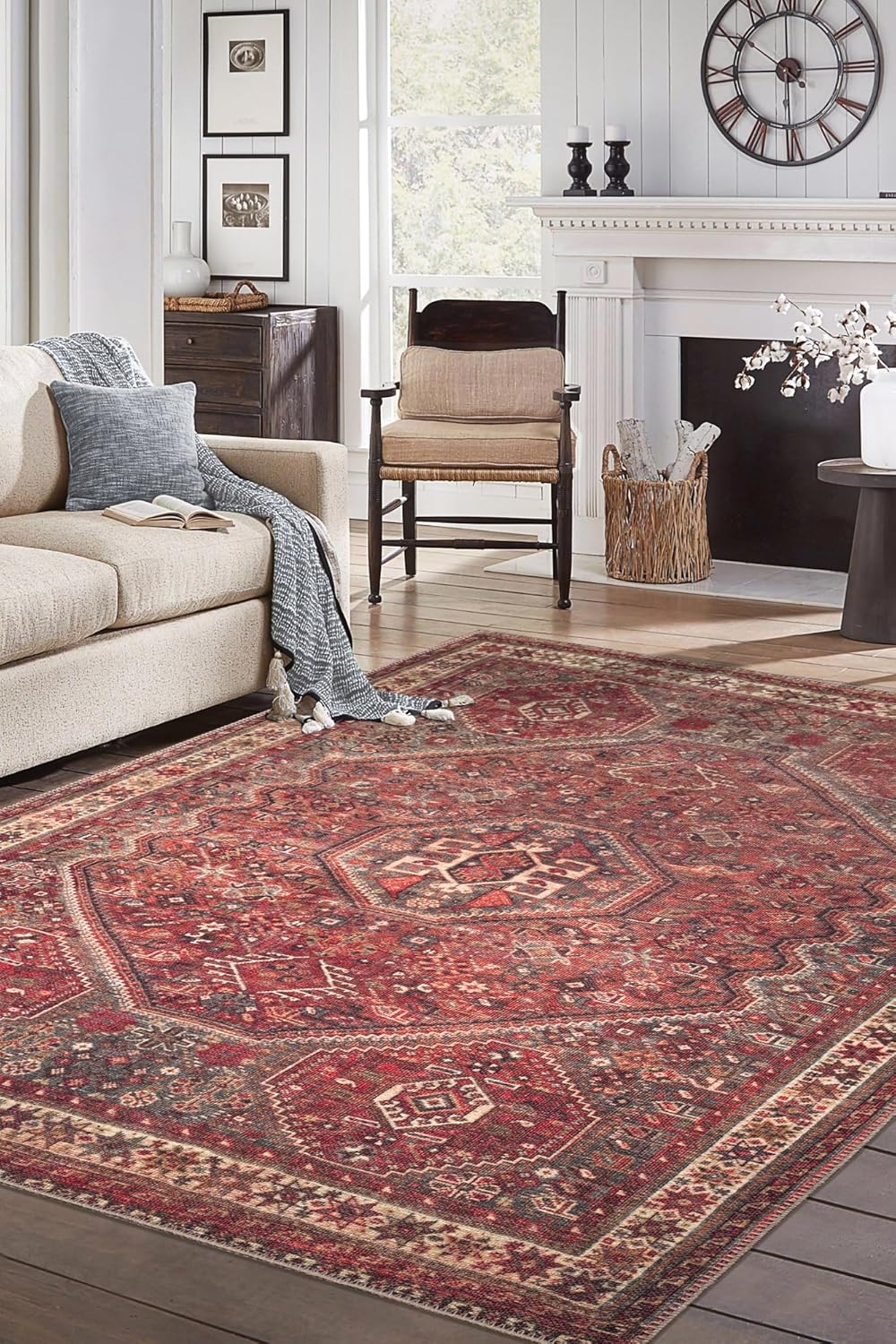 Keen Home Design 4x6 Rug - Machine Washable Area Rug with Non-Slip Backing, Ideal for Living Room, Dining Room, Bedroom - Vintage, Easy Clean, Durable, Low Pile Rug - (4' x 6')