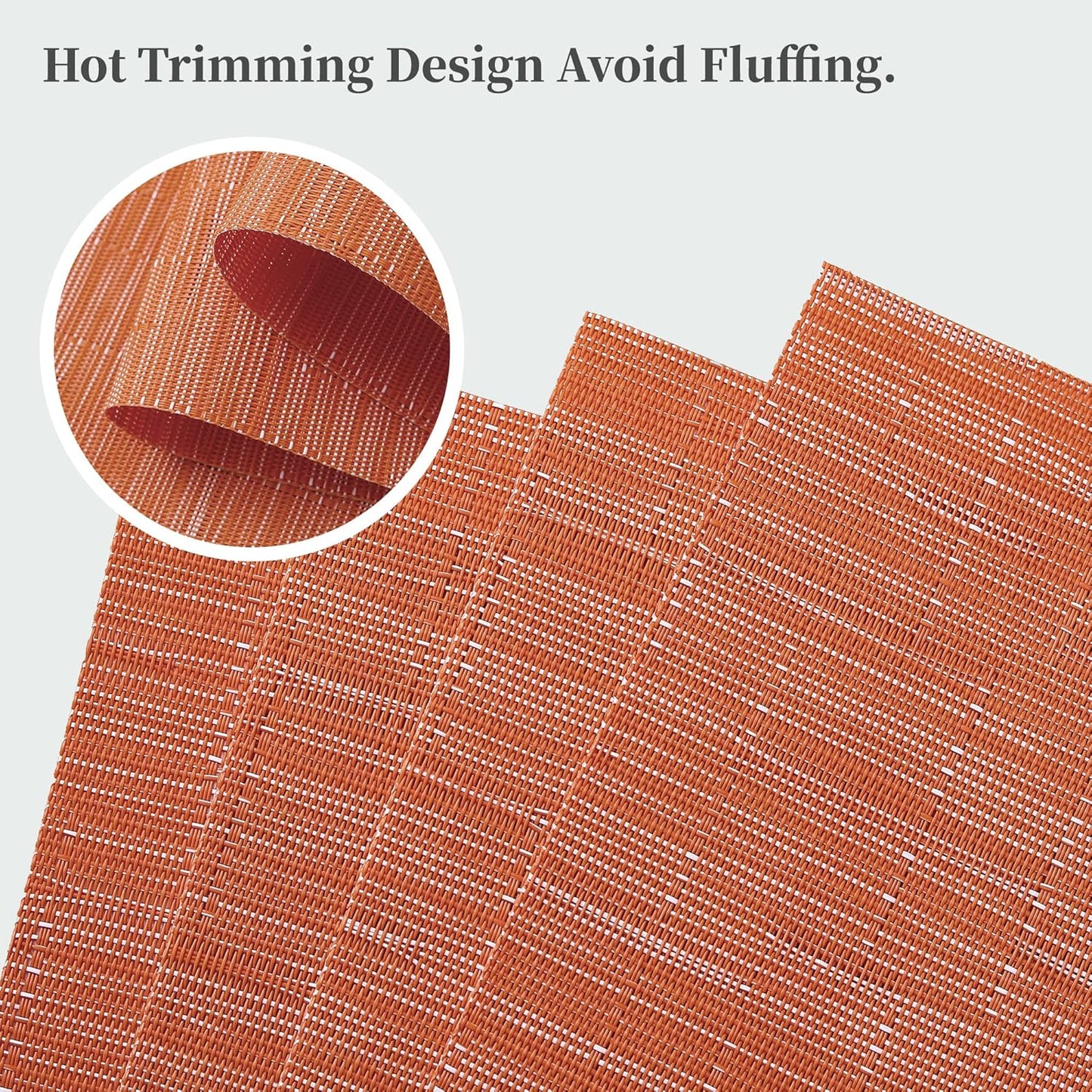 Leetaltree Orange Placemats Set of 12 - Heat Resistant Non-Slip Place mats for Dining Table, Washable Durable PVC Vinyl Woven Table Mats（Orange, 12）