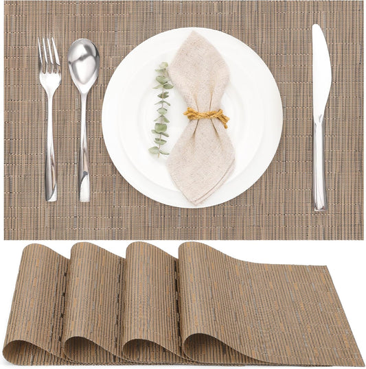 Myir JUN Placemats Set of 4, Vinyl Woven Placemats Place Mats Indoor Set of 4 Washable Table Mats Non-Slip Place mats for Dining Table (Light Brown, Set of 4)