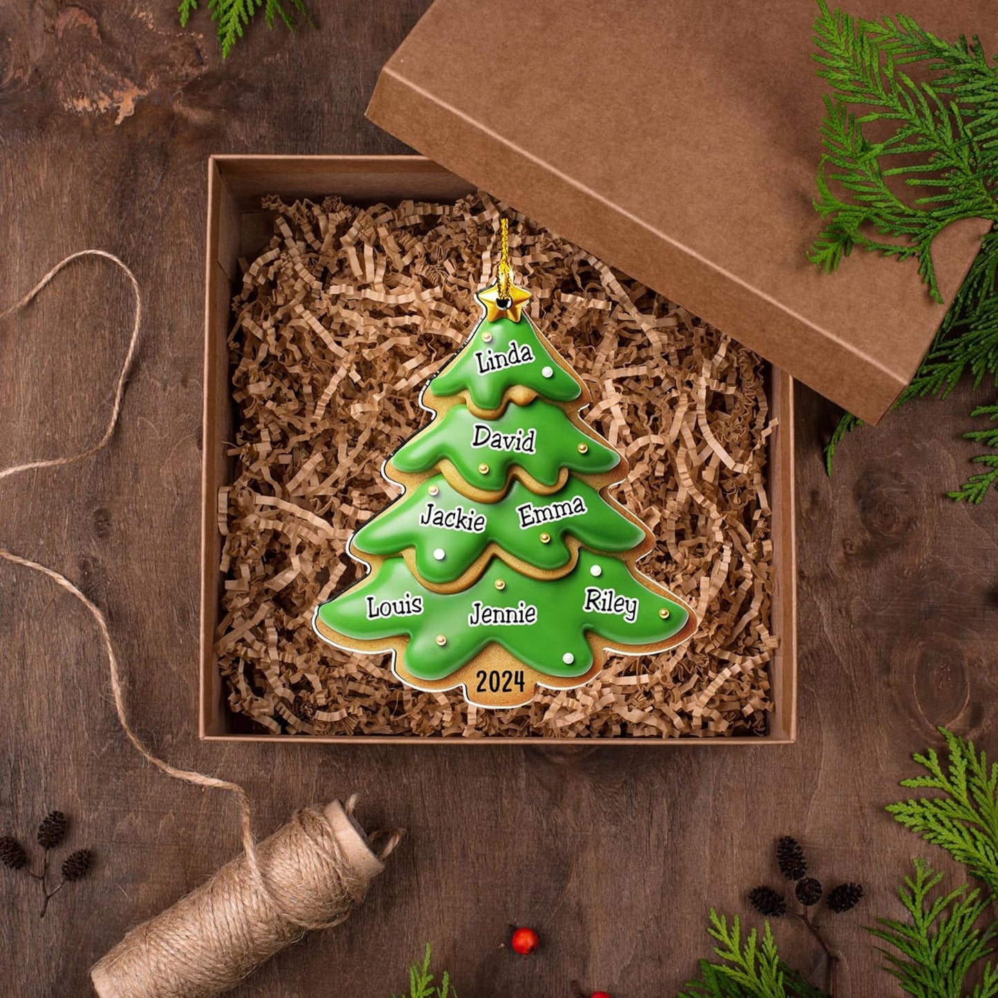 Family Gingerbread Name - Personalized Custom 3D Inflated Effect Acrylic Ornament Family Members and Pets Ornament Gifts for Family Tree Decoration (A05, 5 Names)