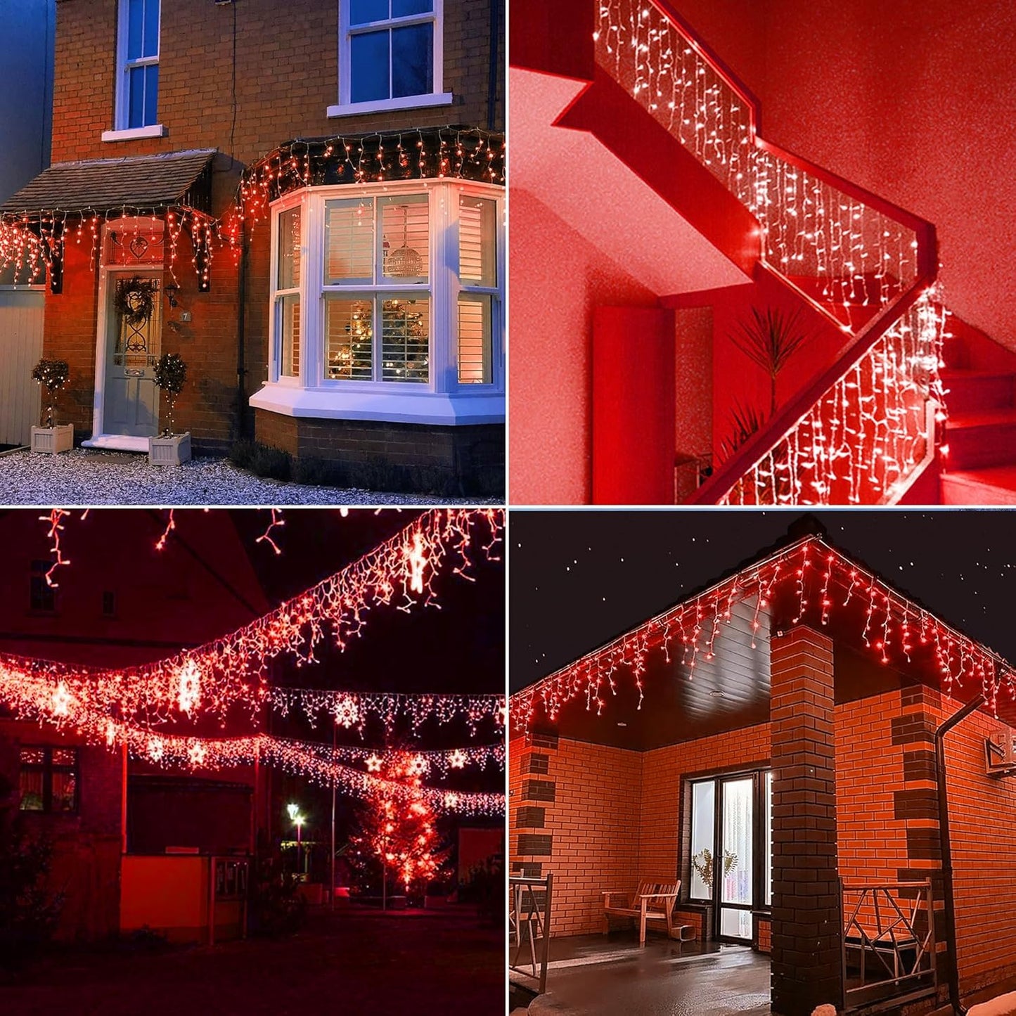 Hopolon 33FT 360L LED Icicle String Lights - Outdoor, Waterproof, 8 Modes, With 60 Drops - Curtain Lights for Indoor/Outdoor Decorations (Red)