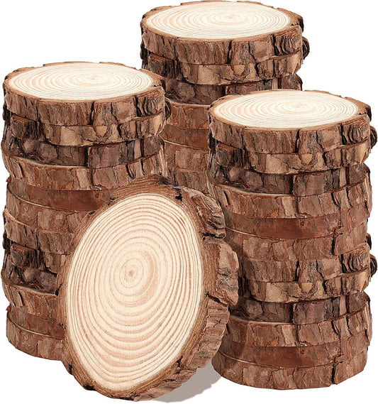 JOIKIT 50 PCS 3.5-4 Inches Natural Wood Slices, Unfinished Natural Wood Coasters, Wood Rounds Circles for Arts and Crafts, DIY, Christmas Ornaments, Rustic Wedding