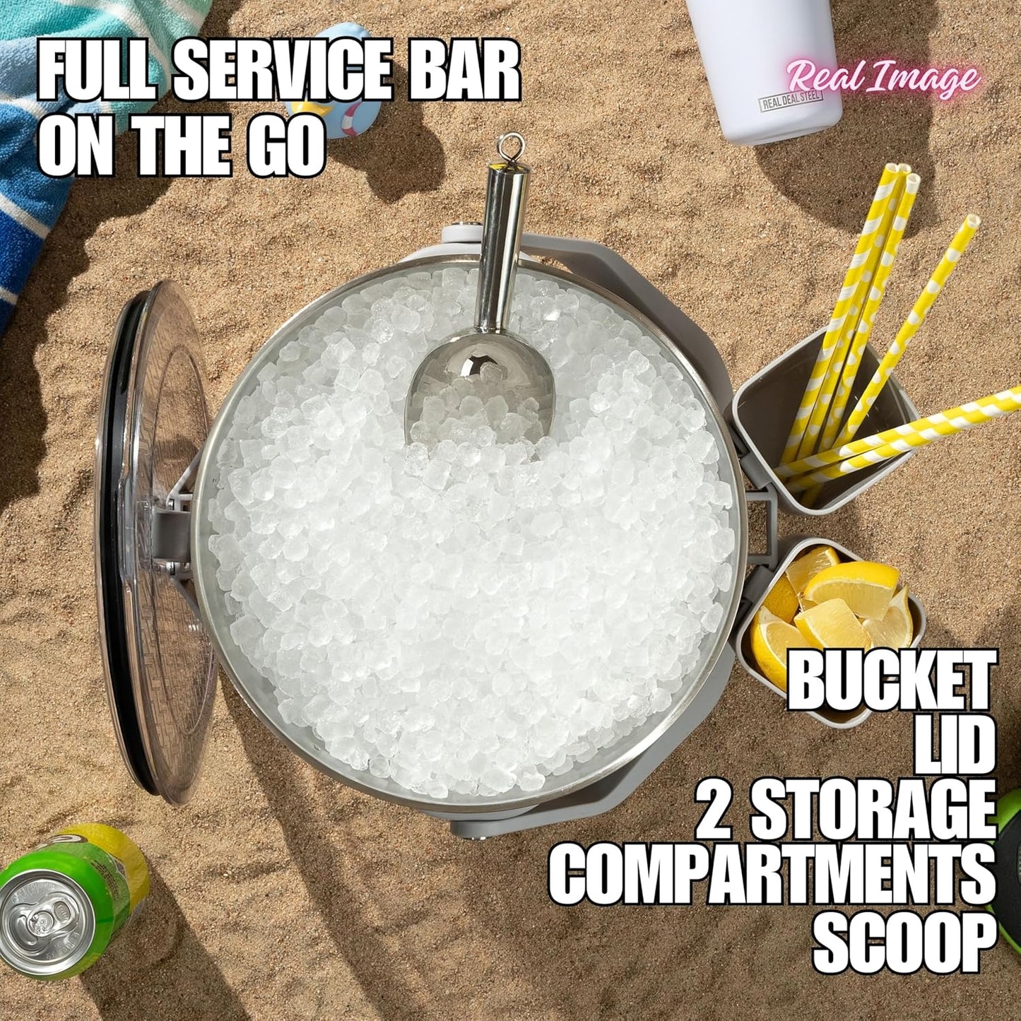 Large Insulated Ice Bucket with Lid – Stainless Steel Ice Bucket and Scoop – Ice Buckets for Parties, Bars – Ice Bucket with Lid and Scoop – Outdoor Ice Bucket, Cocktail Use (White)