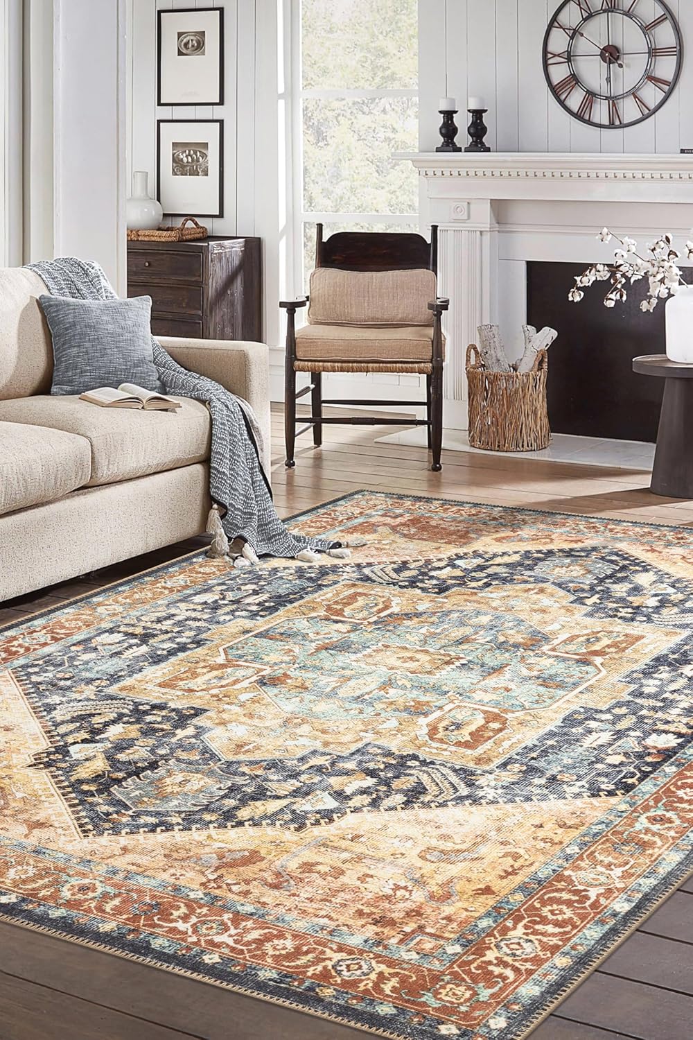 Keen Home Design 9x12 Rug - Machine Washable Area Rug with Non-Slip Backing, Ideal for Living Room, Dining Room, Bedroom - Vintage, Easy Clean, Durable, Low Pile Rug - (9' x 12')