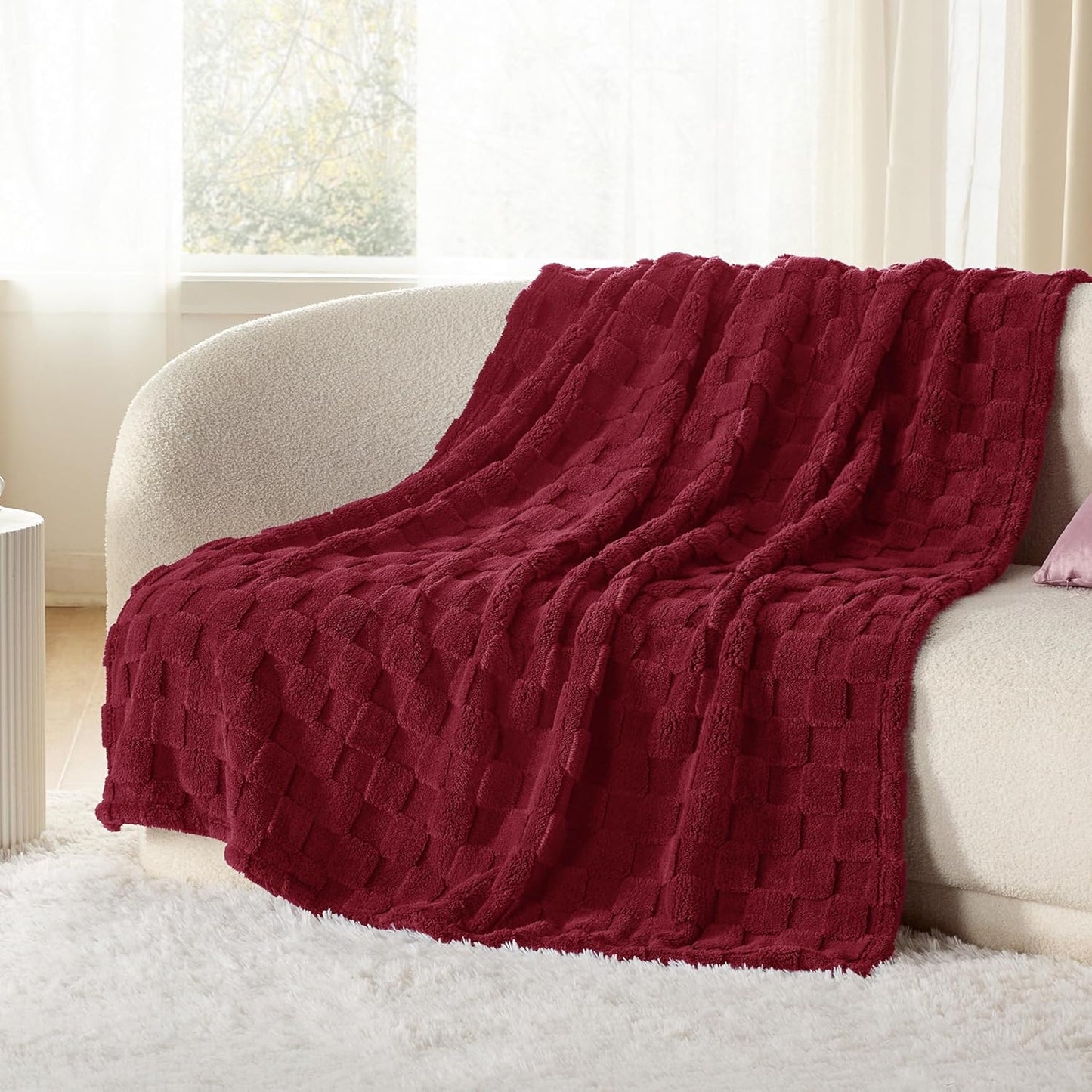Bedsure GentleSoft Fall Throw Blanket for Couch - Checkered Fleece Red Blankets Gifts for Women Men Girls, Cute Soft Cozy Throw for Bedroom Home Decor Gifts, 50x60 Inches