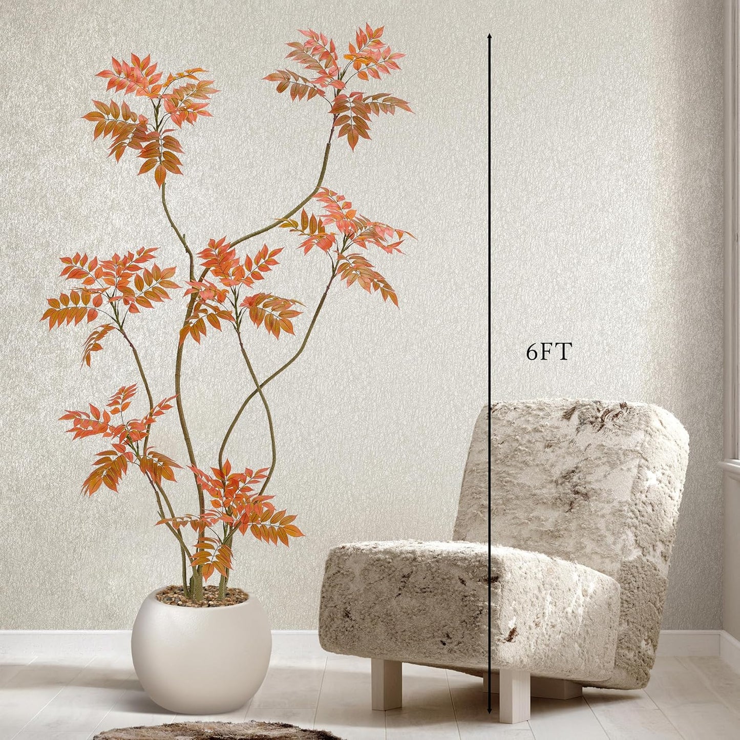 Artificial Mahonia Fortunei Tree 6ft,Tall Fake Plant Artificial Sumac Tree, Faux Plants Indoor Fake Plants Decor with Pots for Home Office Bathroom Bedroom Living Room Decorations Housewarming