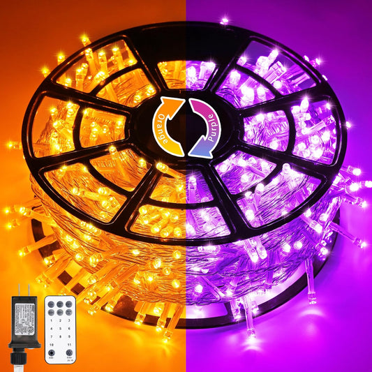 JMEXSUSS 168ft 600 LED Halloween Decor Lights Outdoor Clear Wire, Orange Purple String Lights Indoor Plug in,Halloween Lights for Tree Porch Yard Decorations