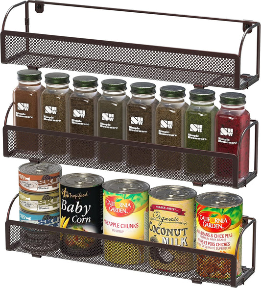 Simple Houseware Wall Mounted Spice Rack Shelves Organizer, Bronze, 3-Pack