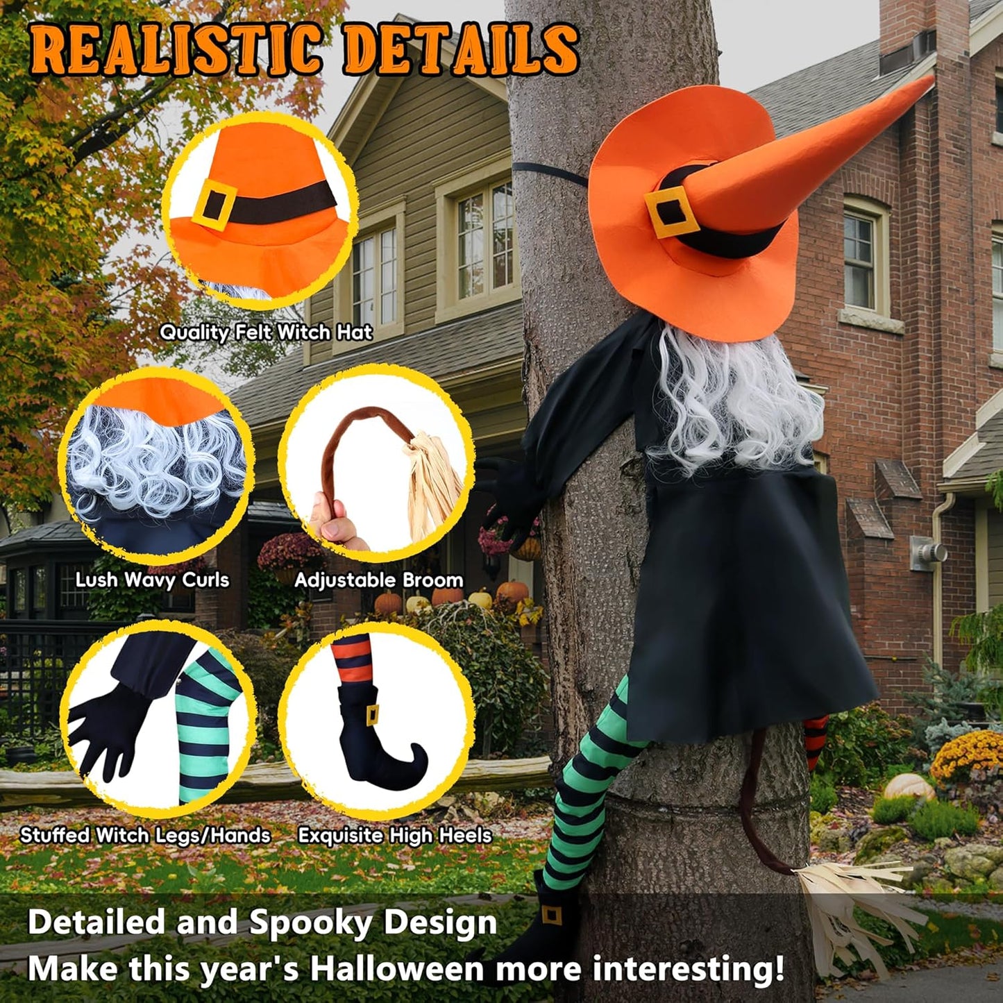 POPGIFTU 53" Halloween Crashing Witch Decoration – Funny Flying Witch for Tree, Yard, Porch & Outdoor Halloween Decor