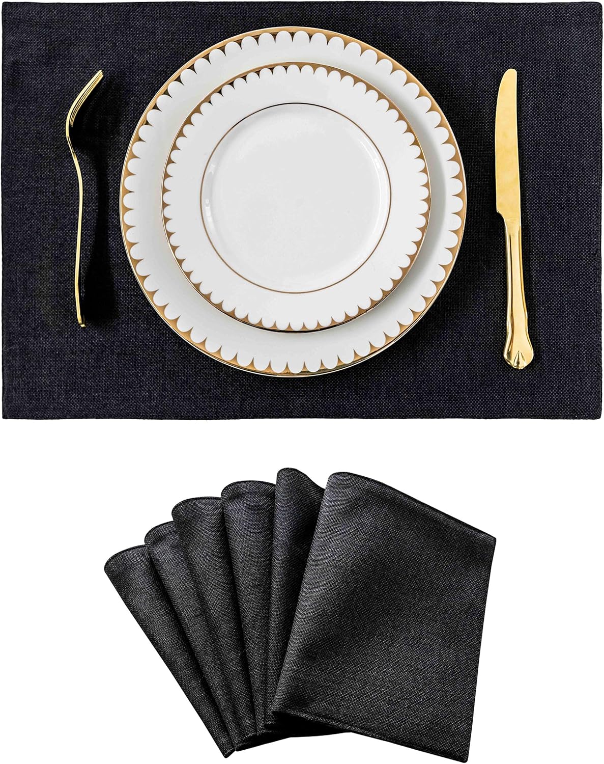 Home Brilliant Black Placemats Set of 6 Heat Resistant Dining Table Fall Halloween Place Mats Kitchen Cloth Table Mats, Black