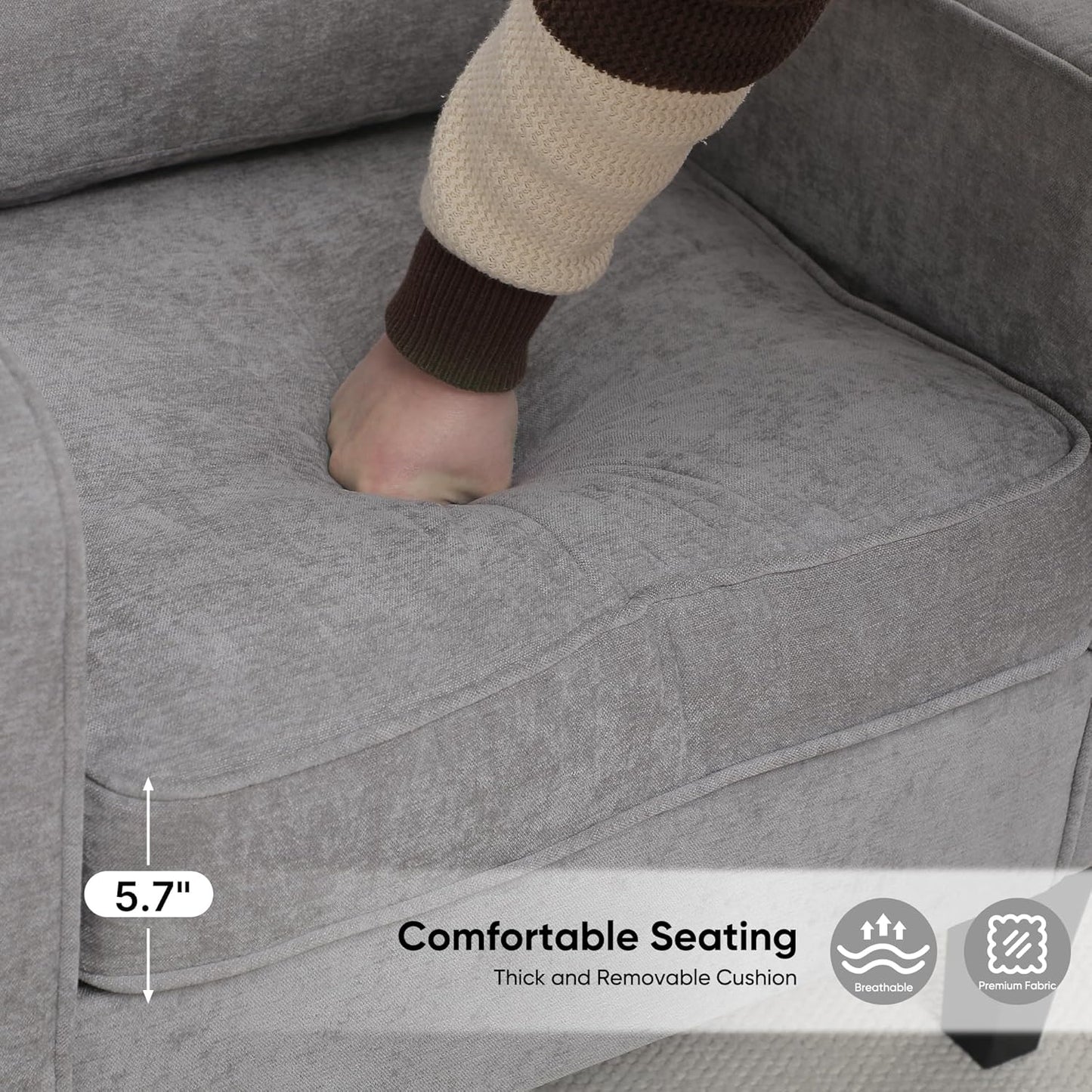 Accent Chair for Living Room, Mid Century Modern Reading Chair for Bedroom, Upholstered Armchair with Side Pockets, Comfy Single Sofa Side Chair for Office, Apartment, Small Room, Light Grey