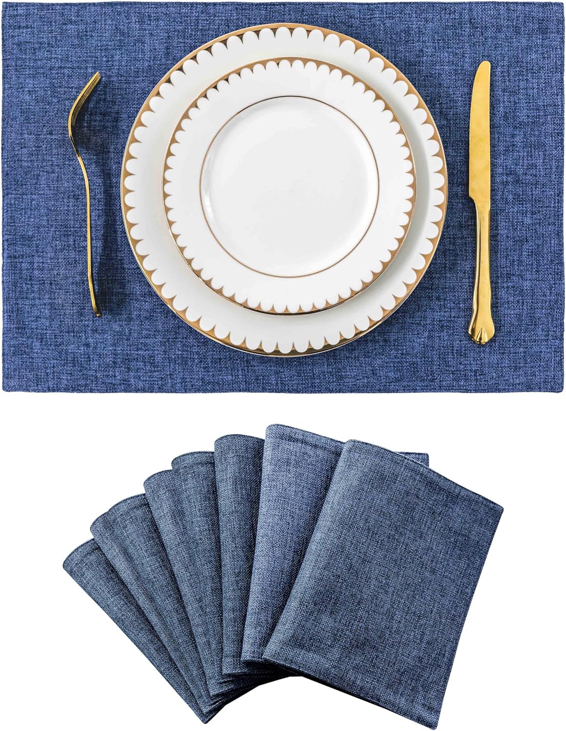 Home Brilliant Set of 8 Placemats Blue Placemats Heat Resistant Dining Table Place Mats Kitchen Table Mats, Navy Blue