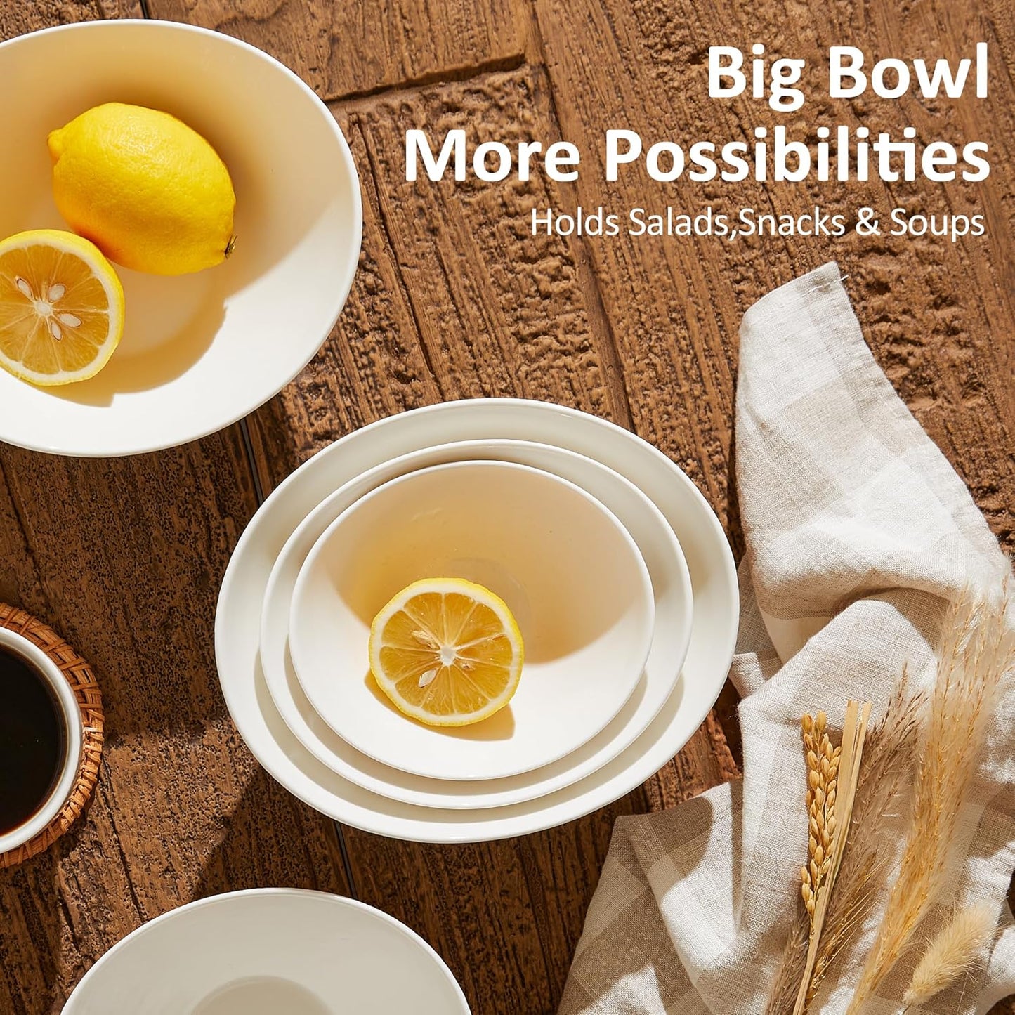 Teocera 6 Inch Ceramic Breakfast Bowls Set of 6, 10 Ounce Small Yogurt Bowls for Salad, Soup, Dessert, Microwave & Dishwasher Safe - White