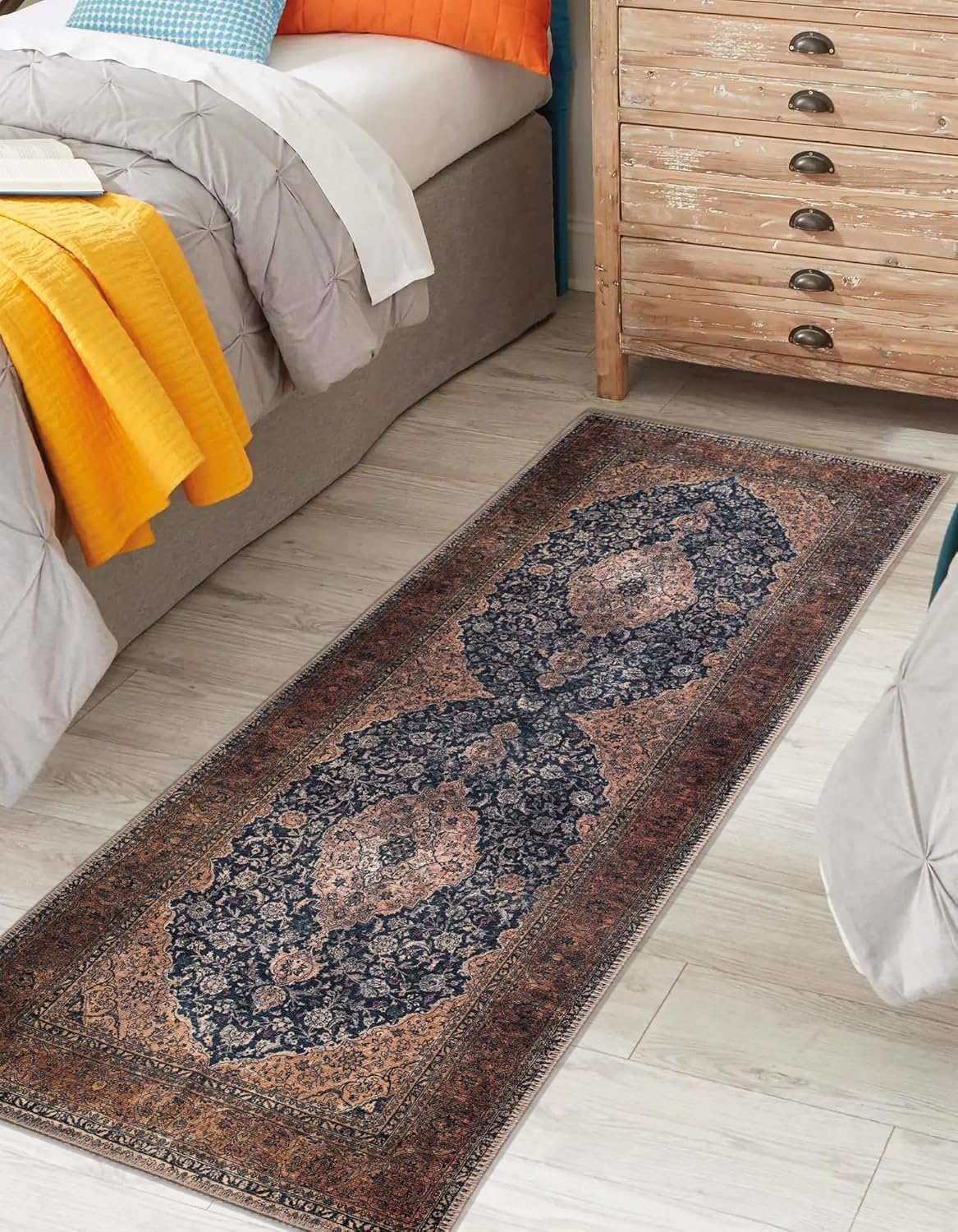 Keen Home Design 2x10 Rug - Machine Washable Runner Rug with Non-Slip Backing, Ideal for Hallway, Entryway, Kitchen, Laundry Room - Vintage, Easy Clean, Durable, Low Pile - (2'6" x 10')