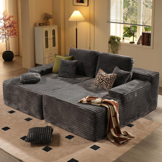 ovios 81" Oversized Sectional Double Lounge Chaise with Cloud Plush Sofa Bed, No Assembly Required, Fluffy Modern Sleeper Loveseat Chair for Indoor Living Room Bedroom Reading, Grey (Plush Fabric)