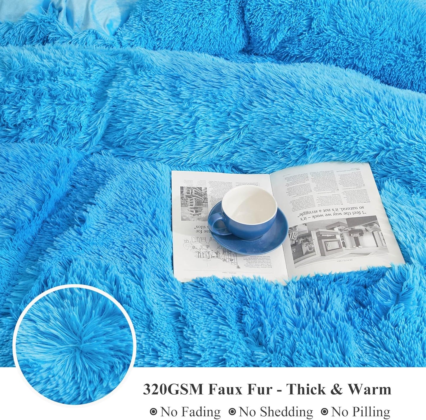 XeGe Luxury Faux Fur Throw, Blue Soft 50x60 Fluffy Blanket, Shaggy Plush Decorative Couch Cute Furry Bed Throw Fuzzy Office Lap Blanket for Bedroom Living Room Sofa Chair, Blue