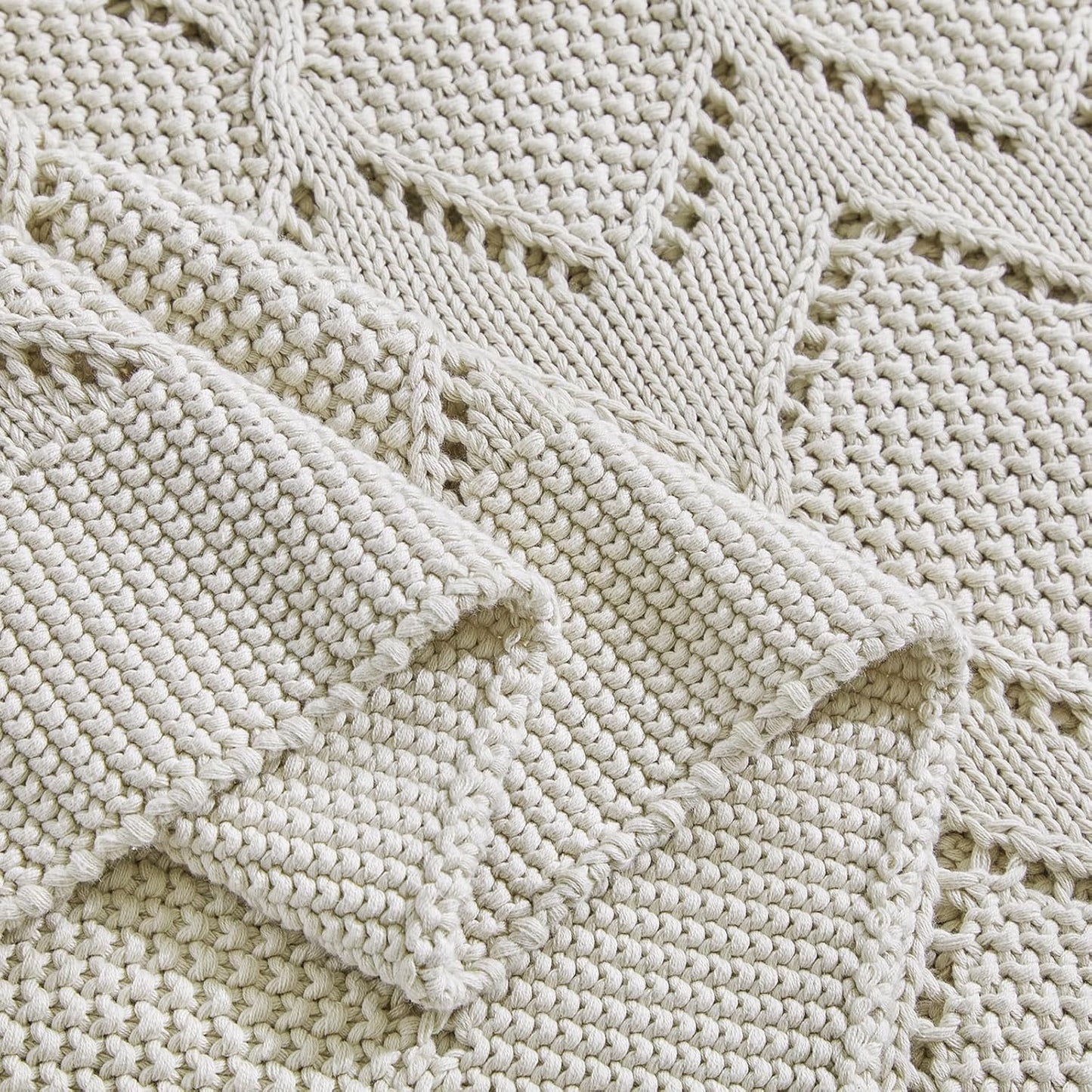 Longhui bedding Chunky Cotton Knit Throw Blanket for Couch, Sofa, Bed, or Chair, Decorative Breathable Fall Cable Knit Blanket 51 x 63 Inches, Beige