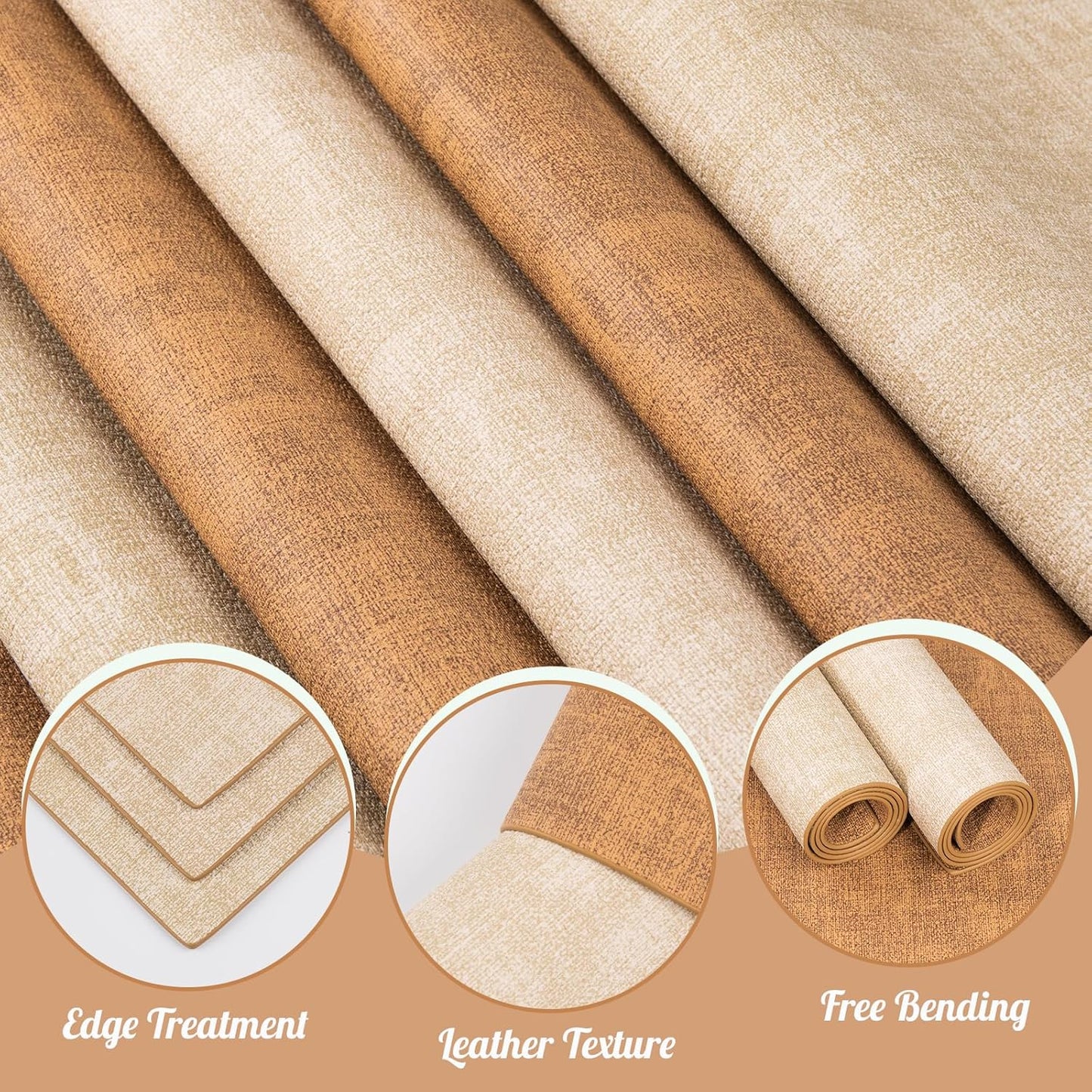 SUEH DESIGN Leather Placemats Set of 6 Reversible Table Mats Heat Resistant Waterproof No-Slip Place Mats for Dining Table Kitchen Parties, Camel and Beige