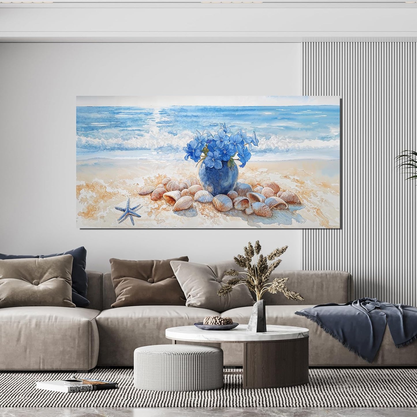 AIXMGSJS Canvas Wall Art Decor Modern Landscape Art Wall For Living Room Coastal Wall Art Blue Floral Wall Decor Modern Canvas Wall Art Large Artwork for Walls For Home Kitchen Office Decor 24" X 48"