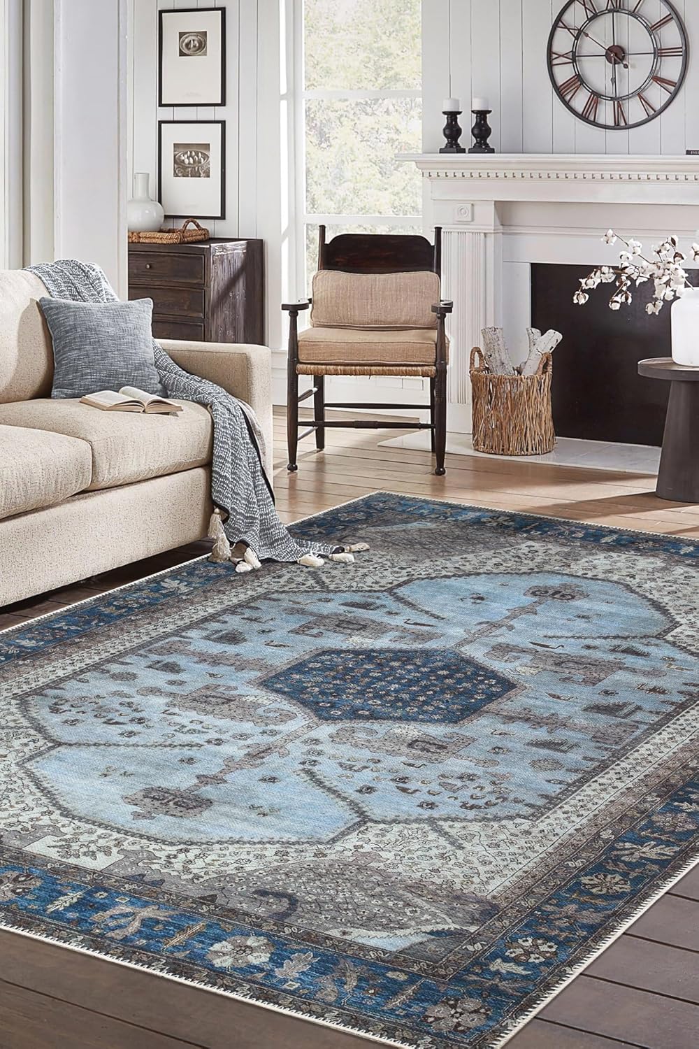 Keen Home Design 4x6 Rug - Machine Washable Area Rug with Non-Slip Backing, Ideal for Living Room, Dining Room, Bedroom - Vintage, Easy Clean, Durable, Low Pile Rug - (4' x 6')