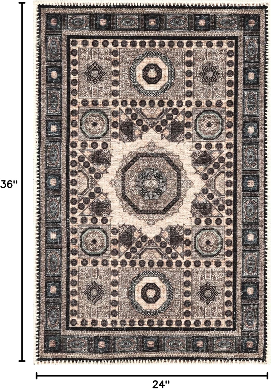 Keen Home Design 2x3 Rug - Machine Washable Entry Rug with Non-Slip Backing, Ideal for Enteryway, Kitchen, Bathroom, Laundry Room - Vintage, Easy Clean, Durable, Low Pile Rug - (2' x 3')