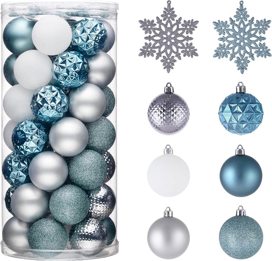 Valery Madelyn Christmas Tree Decorations Ornament Set for Fall Halloween, 50ct 2.36 Inches Light Blue Silver Shatterproof Christmas Ball Ornaments Hanging Xmas Holiday Party Decor