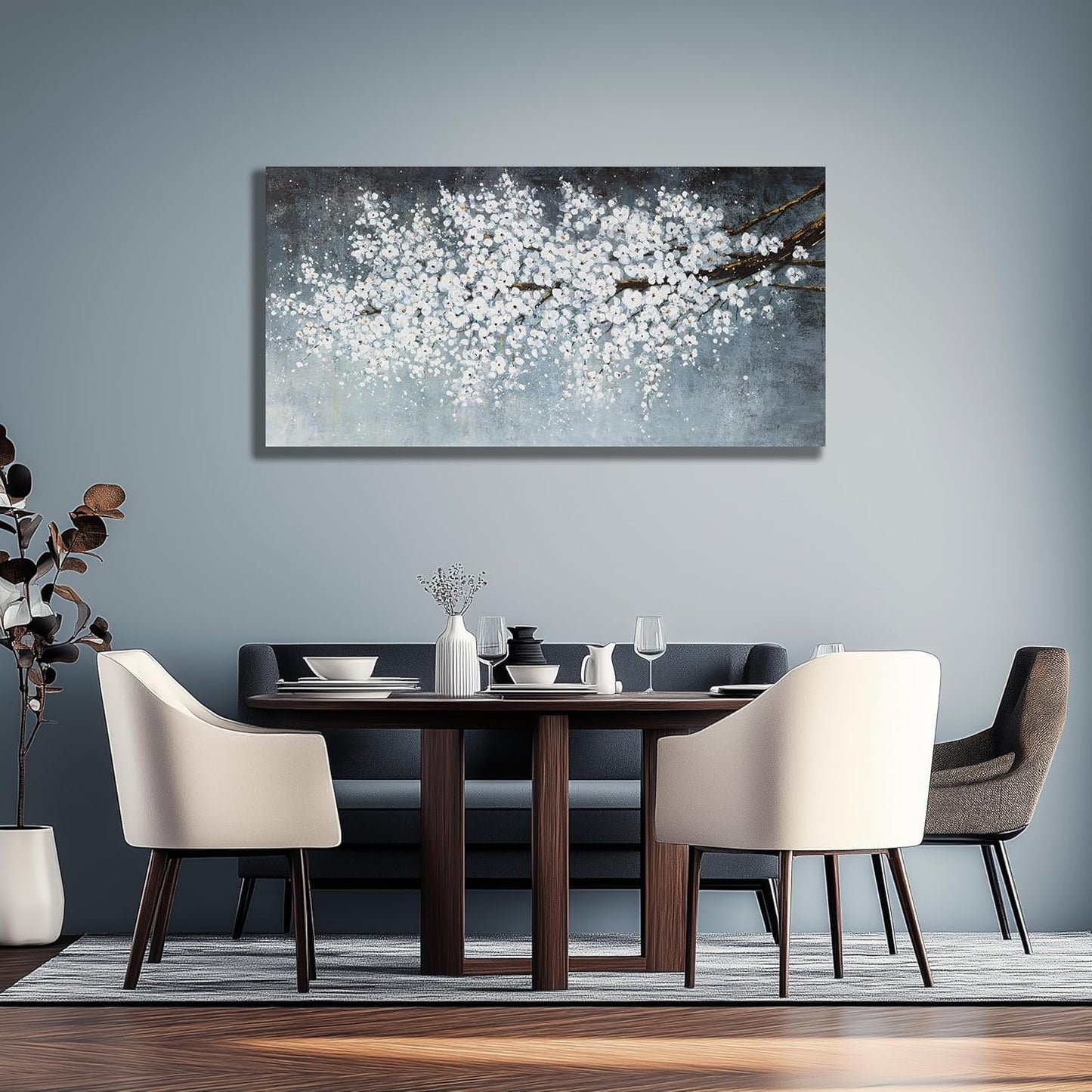 Belmrxne Large Floral Wall Art White and Black Wall Decor Aesthetic Paintings Trendy Artwork Modern Canvas Painting for Living Room Bedroom Dining Room Office Home Decor 30x60 inch