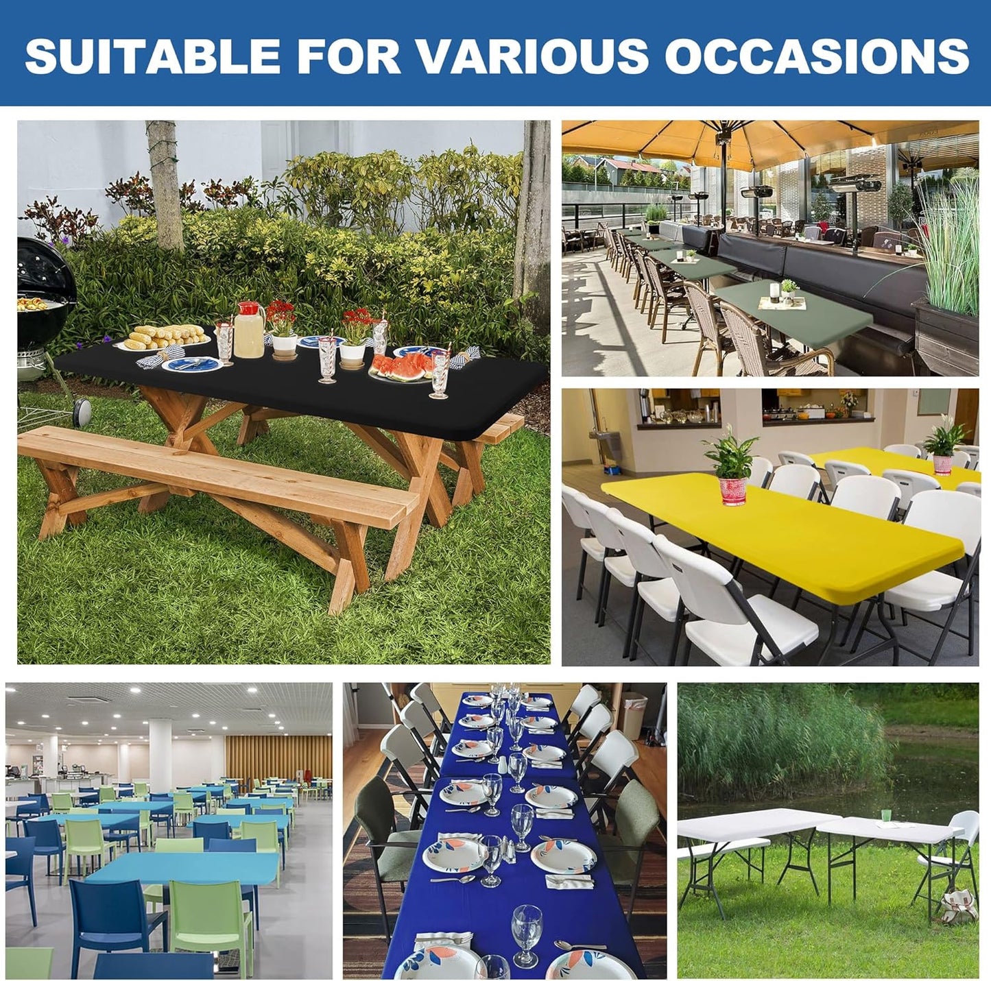 Spandex Table Cover for 6 Foot Rectangle Tables-6 Pack Dark Purple Outdoor Picnic Elastic Table Cover-Spandex Stretch Folding Table Cloths for Camping Dining Room Patio Kitchen Banquet Party