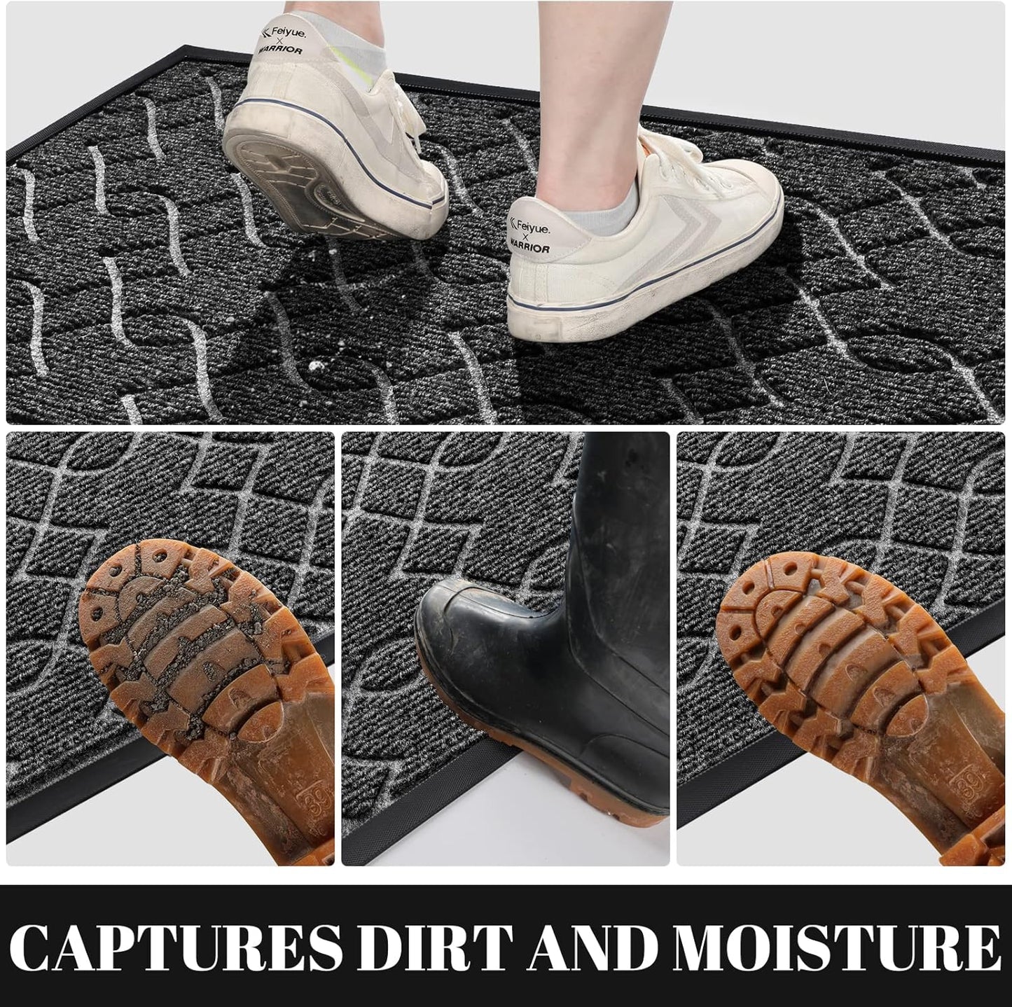 Yimobra Front Door Mat Outdoor Indoor 36x24, All-Season, All-Weather, Heavy Duty Welcome Door Mats Outside Entrance, Non Slip Porch Patio Entrance Mat, Black Gray