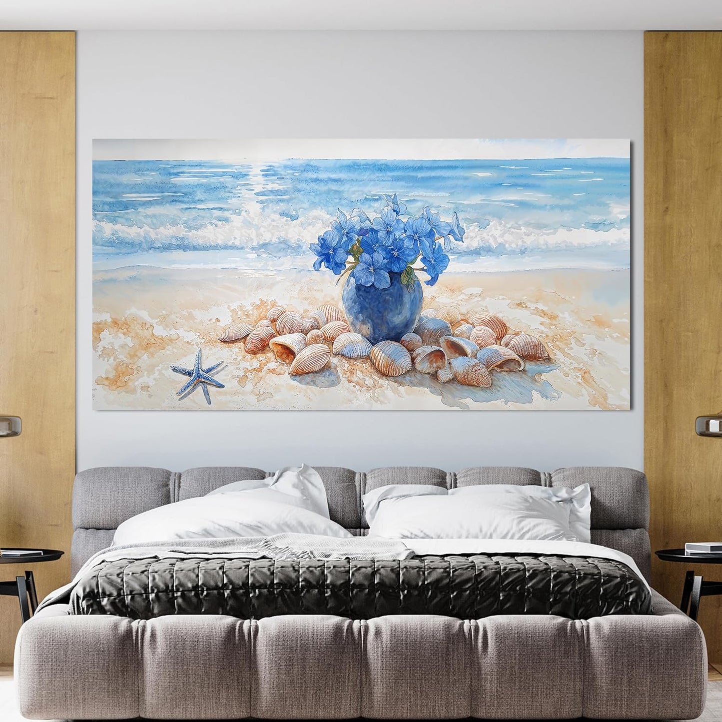 Canvas Wall Art Decor Modern Landscape Wall Art For Living Room Blue Coastal Wall Art Large Artwork for Walls Floral Wall Decor Paintings Art Work For Home Kitchen Office Wall Decor 29" X 58"
