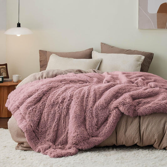 Bedsure GentleSoft Fluffy Dusty Pink King Size Blanket for Bed, Thick Soft Sherpa Faux Fur Fleece Bedding Fuzzy Plush Winter Warm Heavy Big Large King Blanket, Cozy Pink Gifts for Men Women, 108x90