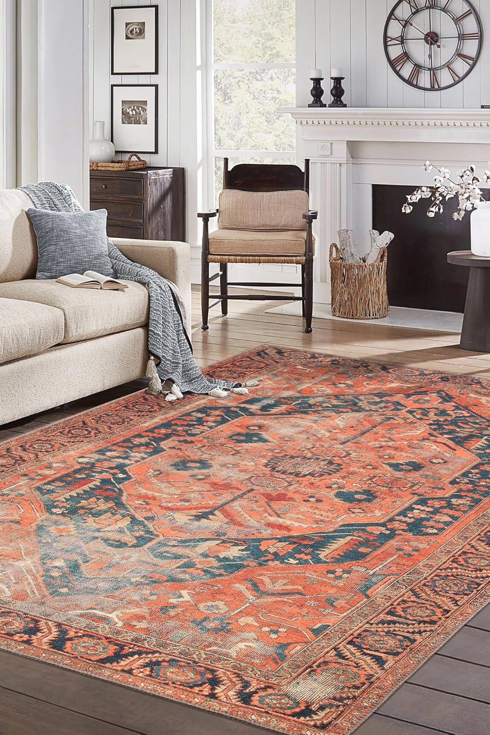 Keen Home Design 6x9 Rug - Machine Washable Area Rug with Non-Slip Backing, Ideal for Living Room, Dining Room, Bedroom - Vintage, Easy Clean, Durable, Low Pile Rug - (6' x 9')