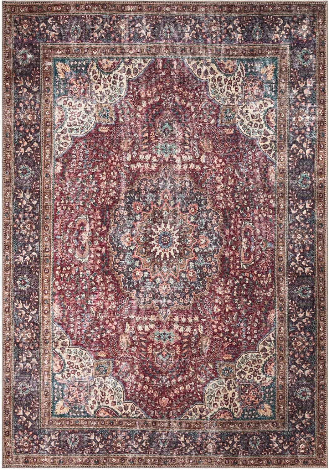 Keen Home Design 10x14 Rug - Machine Washable Area Rug with Non-Slip Backing, Ideal for Living Room, Dining Room, Bedroom - Vintage, Easy Clean, Durable, Low Pile Rug - (9'7" x 14')