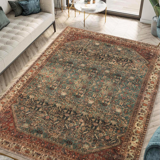 Keen Home Design 6x9 Rug - Machine Washable Area Rug with Non-Slip Backing, Ideal for Living Room, Dining Room, Bedroom - Vintage, Easy Clean, Durable, Low Pile Rug - (6' x 9')