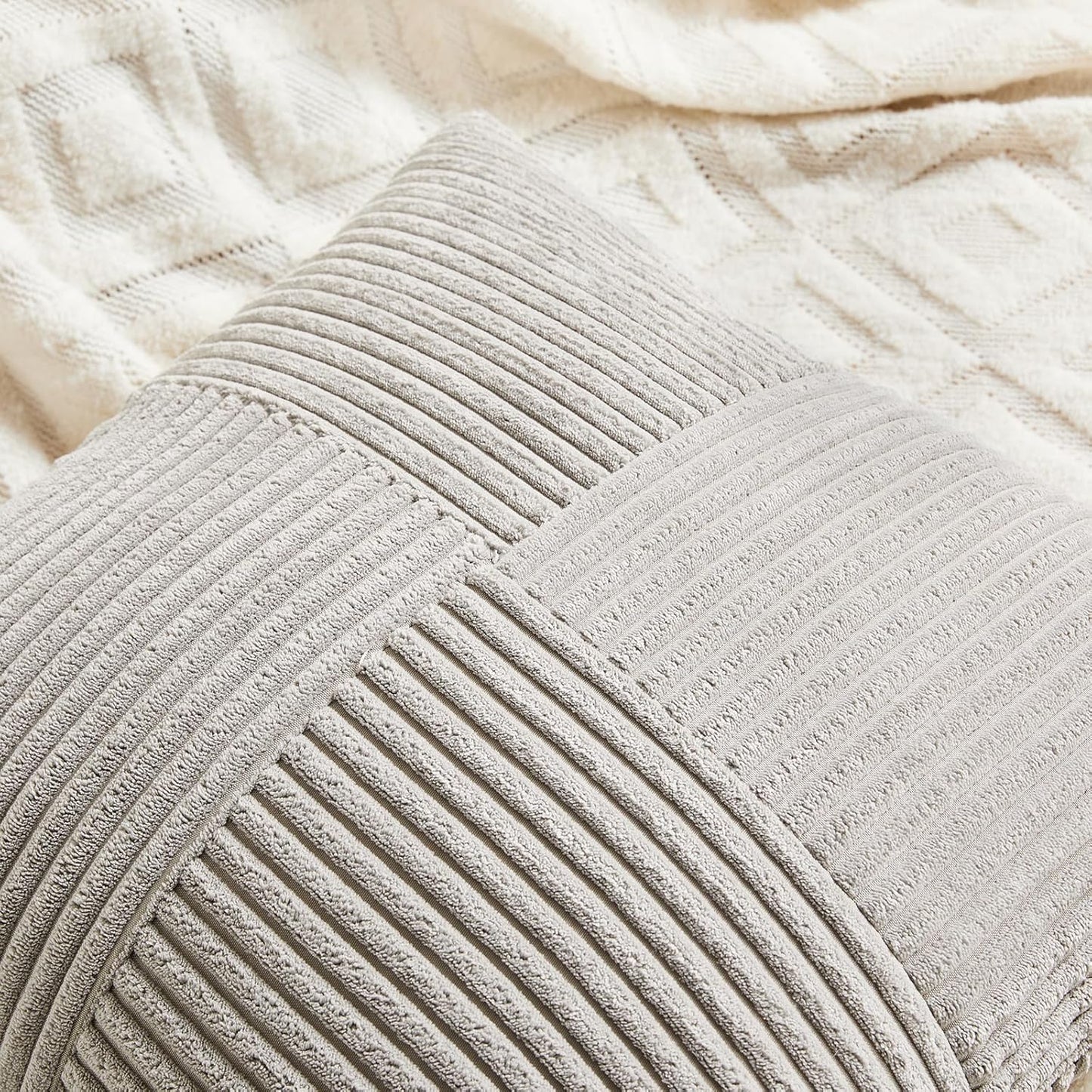 Fancy Homi 2 Packs Neutral Grey Decorative Throw Pillow Covers 20x20 Inch for Living Room Couch Bed Sofa, Farmhouse Boho Home Decor, Soft Corss Corduroy Patchwork Accent Square Cushion Case 50x50 cm