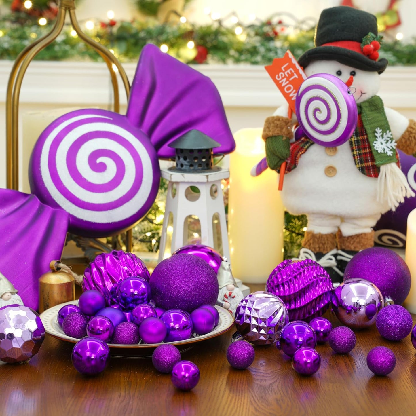 XmasExp 24ct Mini Christmas Ball Ornaments Shatterproof Christmas Ornaments Set Decorations for Xmas Tree Balls 30mm/1.18" (Purple)