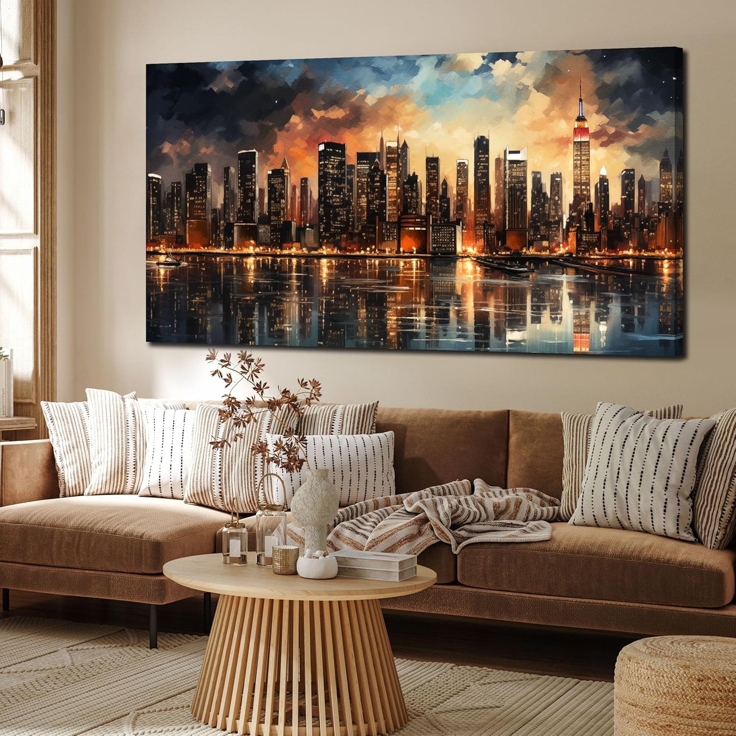 New York Skyline Wall Art for Office,Modern Living Room Wall Paintings City Wall Decor for Bedroom 29 x 59 Inch