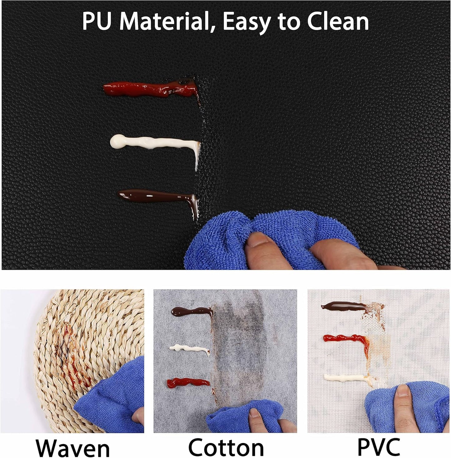 Faux Leather Placemats, PU Table Mats, Set of 4, Waterproof, Stain Resistant, Heat Resistant, Non-Slip Easy to Clean for Kitchen Dining Table,Conference Table C Black Rectangle